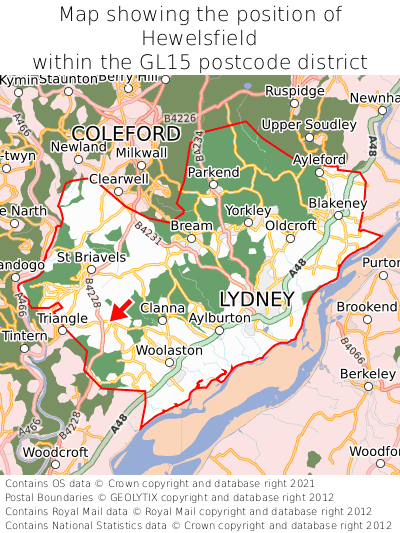 Map showing location of Hewelsfield within GL15