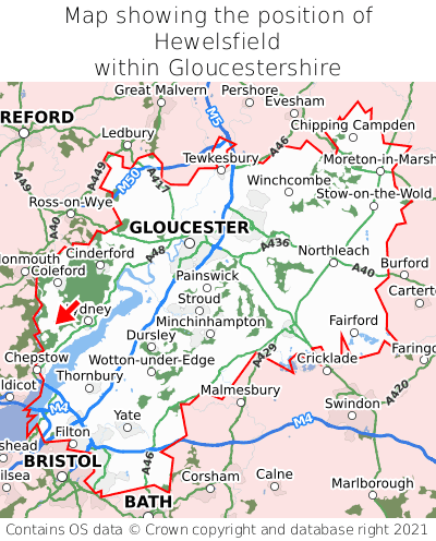 Map showing location of Hewelsfield within Gloucestershire