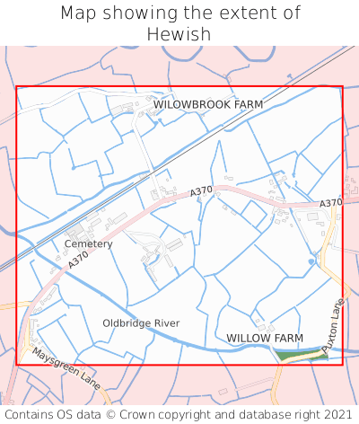 Map showing extent of Hewish as bounding box