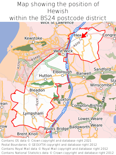 Map showing location of Hewish within BS24
