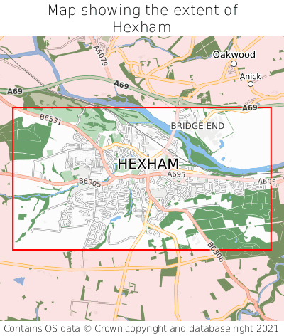 Map showing extent of Hexham as bounding box