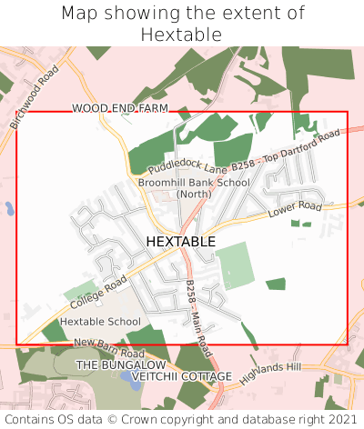 Map showing extent of Hextable as bounding box