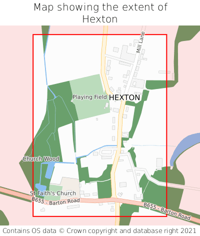 Map showing extent of Hexton as bounding box