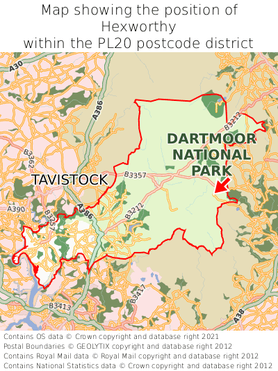 Map showing location of Hexworthy within PL20