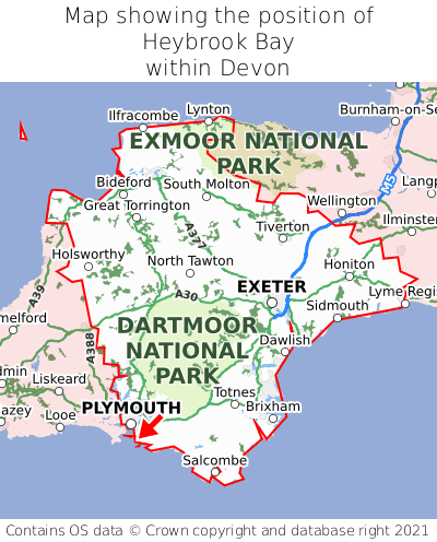 Map showing location of Heybrook Bay within Devon