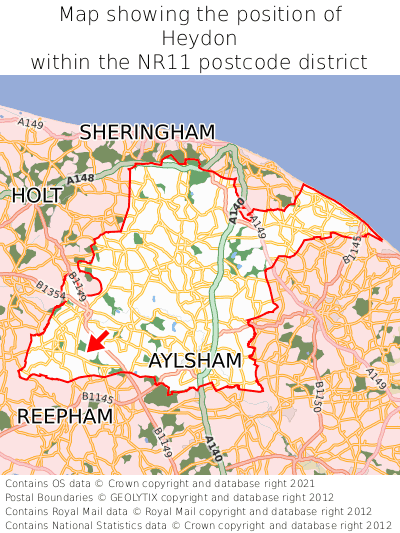 Map showing location of Heydon within NR11