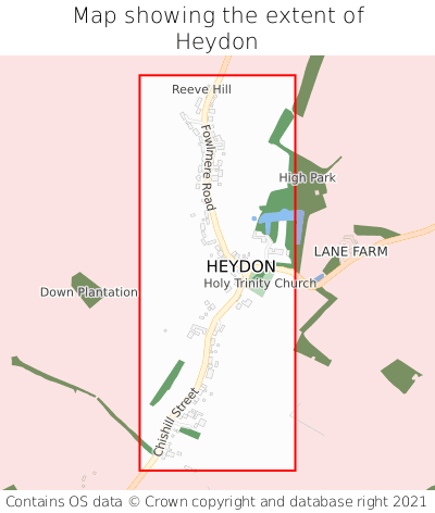 Map showing extent of Heydon as bounding box