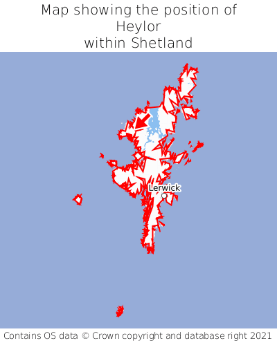 Map showing location of Heylor within Shetland