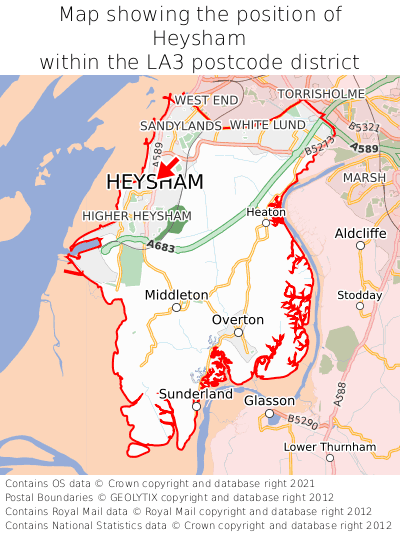 Map showing location of Heysham within LA3