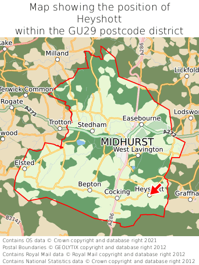 Map showing location of Heyshott within GU29