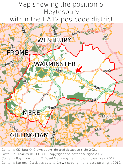Map showing location of Heytesbury within BA12