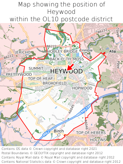 Map showing location of Heywood within OL10