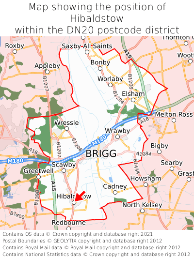 Map showing location of Hibaldstow within DN20