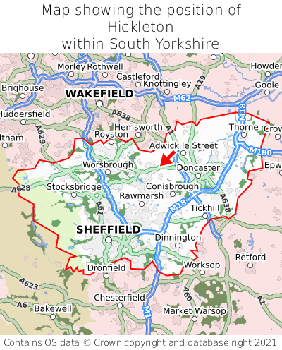 Map showing location of Hickleton within South Yorkshire