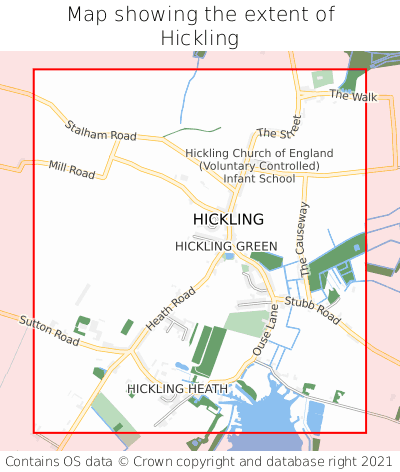 Map showing extent of Hickling as bounding box