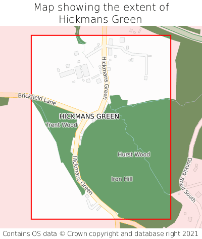 Map showing extent of Hickmans Green as bounding box