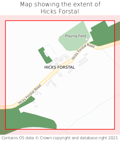Map showing extent of Hicks Forstal as bounding box