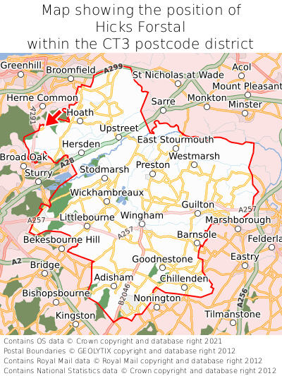 Map showing location of Hicks Forstal within CT3