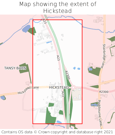 Map showing extent of Hickstead as bounding box