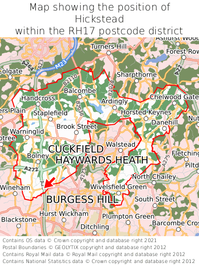 Map showing location of Hickstead within RH17