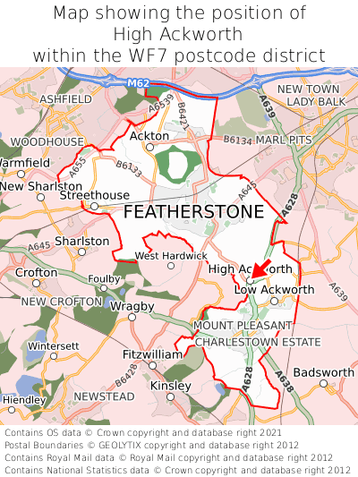 Map showing location of High Ackworth within WF7