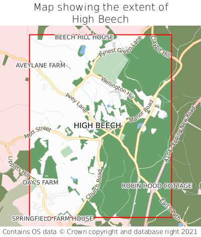 Map showing extent of High Beech as bounding box