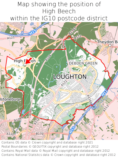 Map showing location of High Beech within IG10
