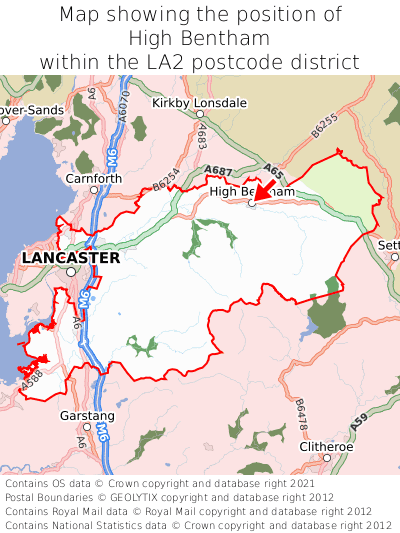 Map showing location of High Bentham within LA2
