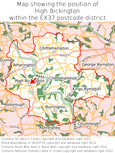 Map showing location of High Bickington within EX37