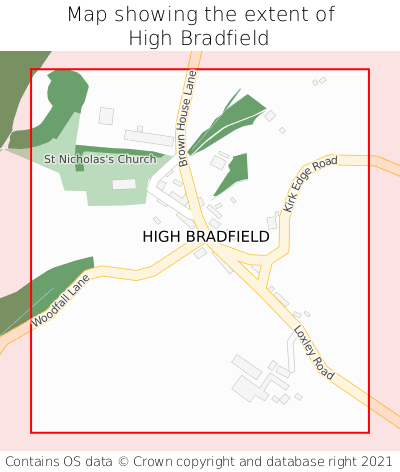 Map showing extent of High Bradfield as bounding box