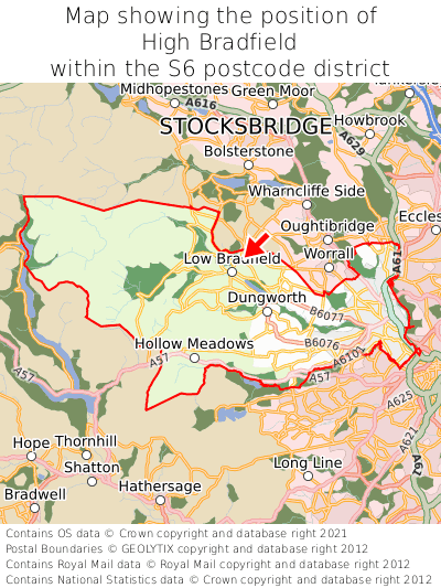 Map showing location of High Bradfield within S6