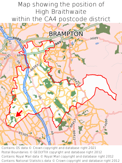 Map showing location of High Braithwaite within CA4