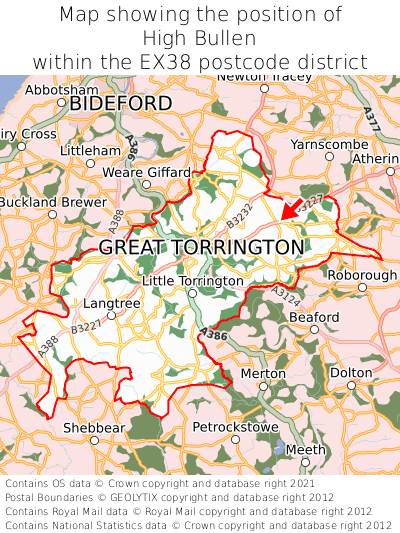 Map showing location of High Bullen within EX38