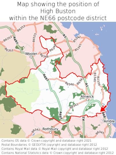 Map showing location of High Buston within NE66