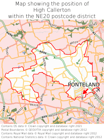 Map showing location of High Callerton within NE20