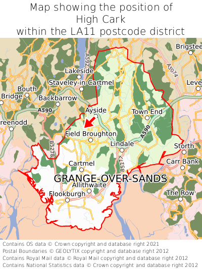Map showing location of High Cark within LA11
