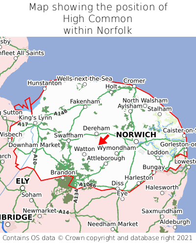 Map showing location of High Common within Norfolk