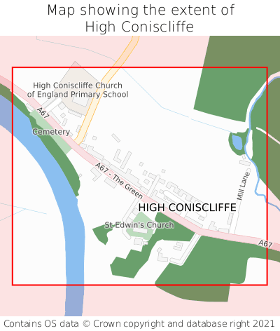 Map showing extent of High Coniscliffe as bounding box