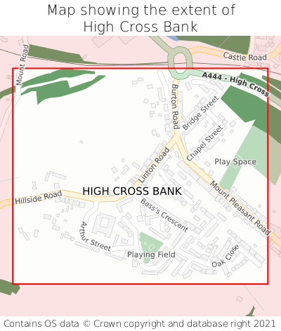 Map showing extent of High Cross Bank as bounding box