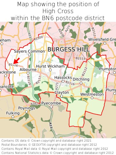 Map showing location of High Cross within BN6