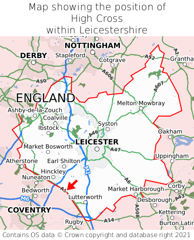 Map showing location of High Cross within Leicestershire
