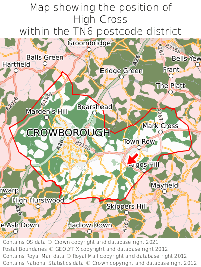 Map showing location of High Cross within TN6