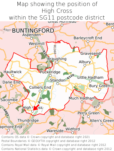 Map showing location of High Cross within SG11