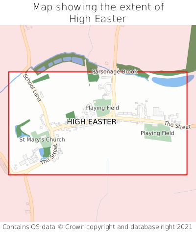 Map showing extent of High Easter as bounding box