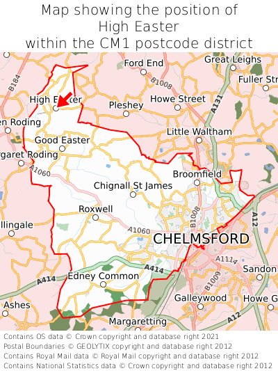 Map showing location of High Easter within CM1