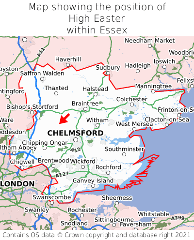 Map showing location of High Easter within Essex