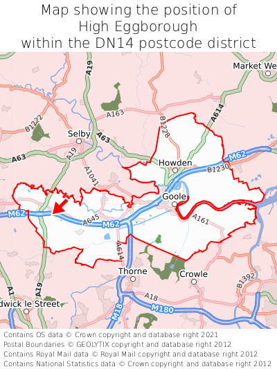 Map showing location of High Eggborough within DN14