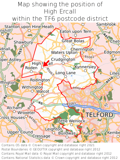 Map showing location of High Ercall within TF6