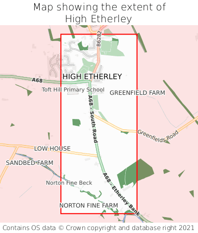 Map showing extent of High Etherley as bounding box