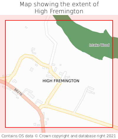 Map showing extent of High Fremington as bounding box